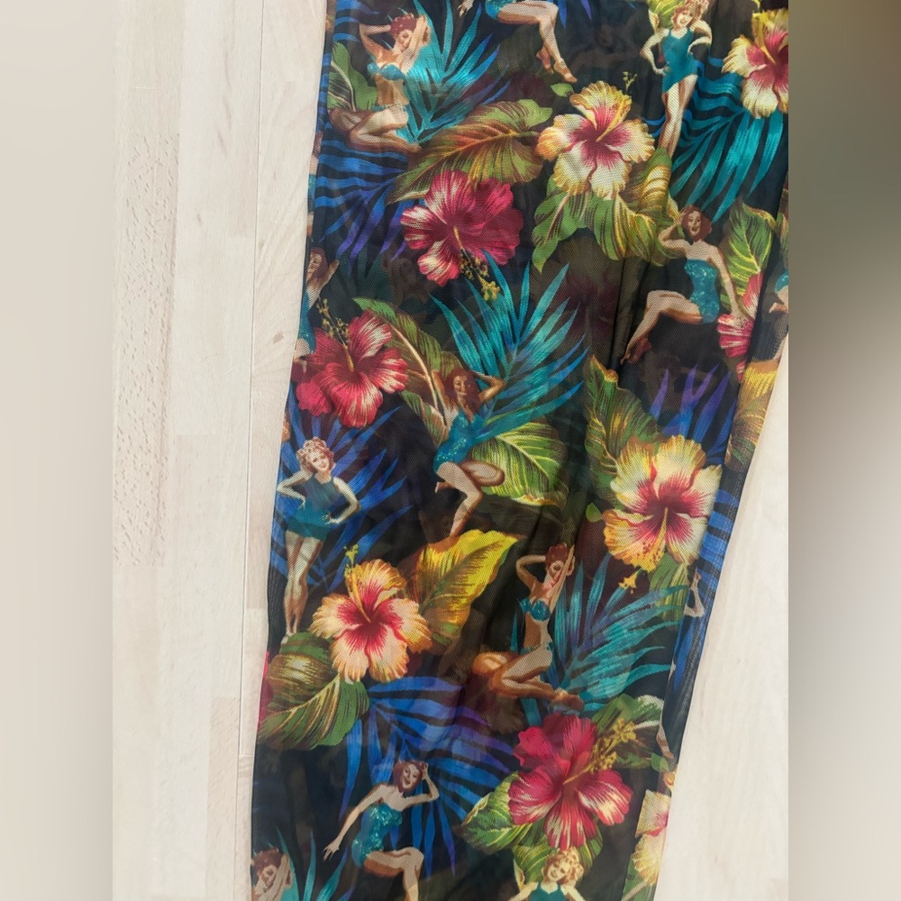 Tropical Floral & Pin-Up Print Scarf